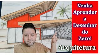 Aprenda Desenho Arquitetônico. Casa Moderna com 01 Ponto de Fuga! Passo a Passo do Zero!