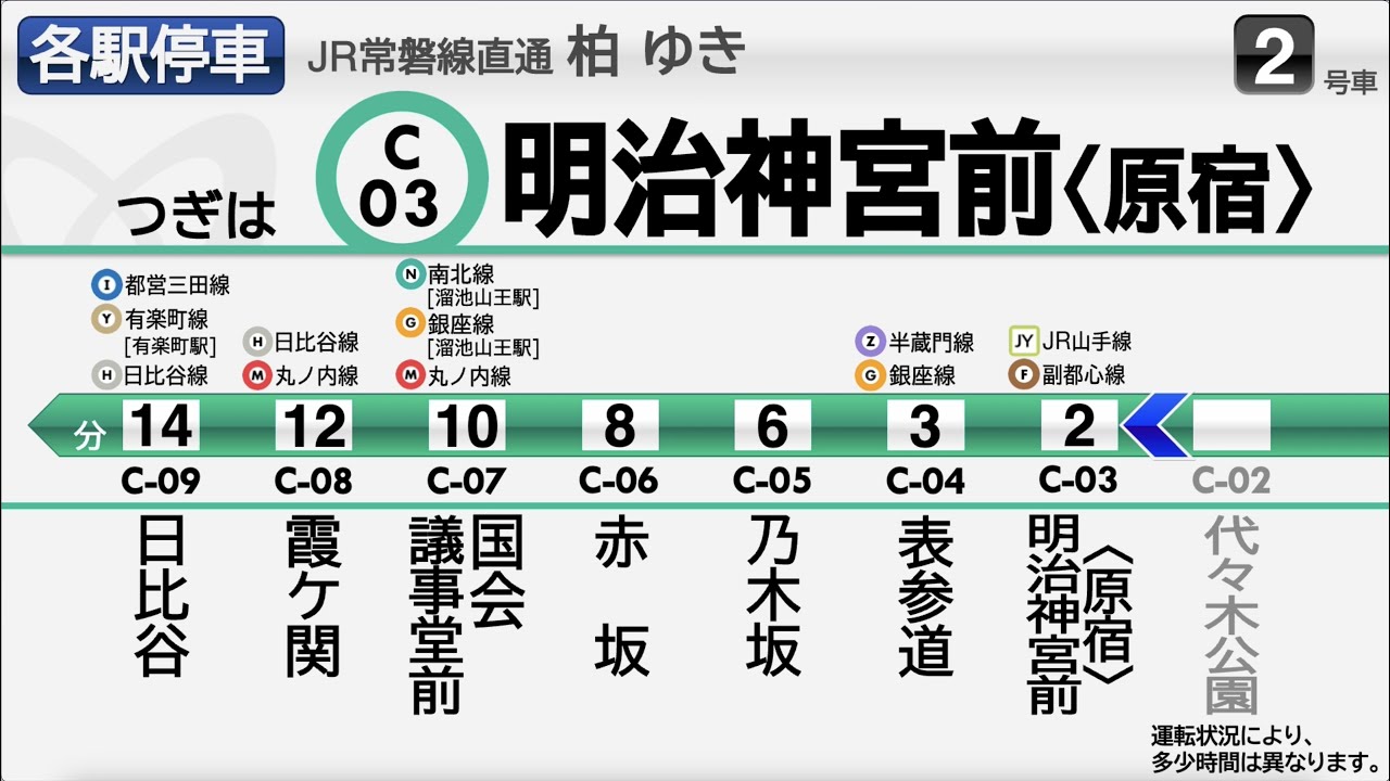 【LCD再現/自動放送】東京メトロ千代田線 常磐線直通 代々木上原発