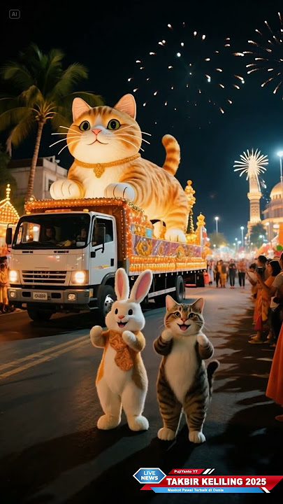 Kelinci dan kucing ceria menyambut takbir keliling idul fitri 2026  #takbiran #idulfitri #disney