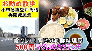 小田急線登戸園周辺を散歩しながら再開発状況と超絶美味しい驚異の500円ランチグルメスポットの紹介。