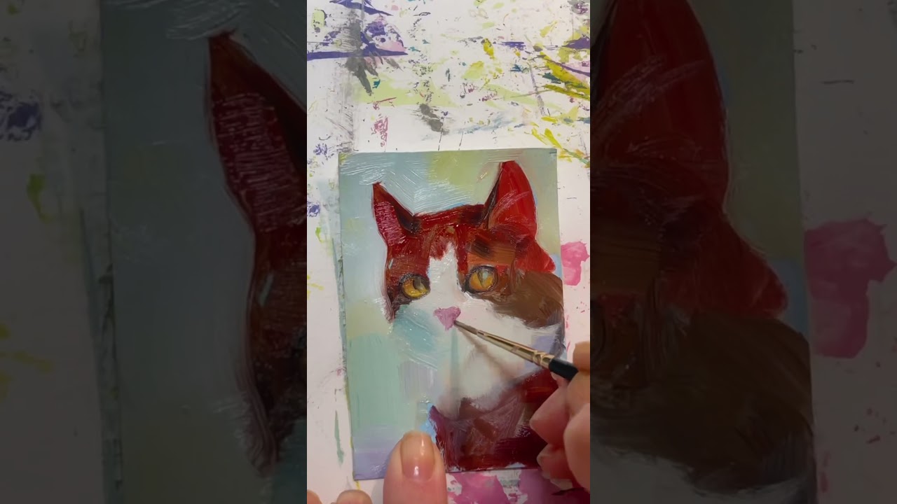 Timelapse oil painting of a calico 