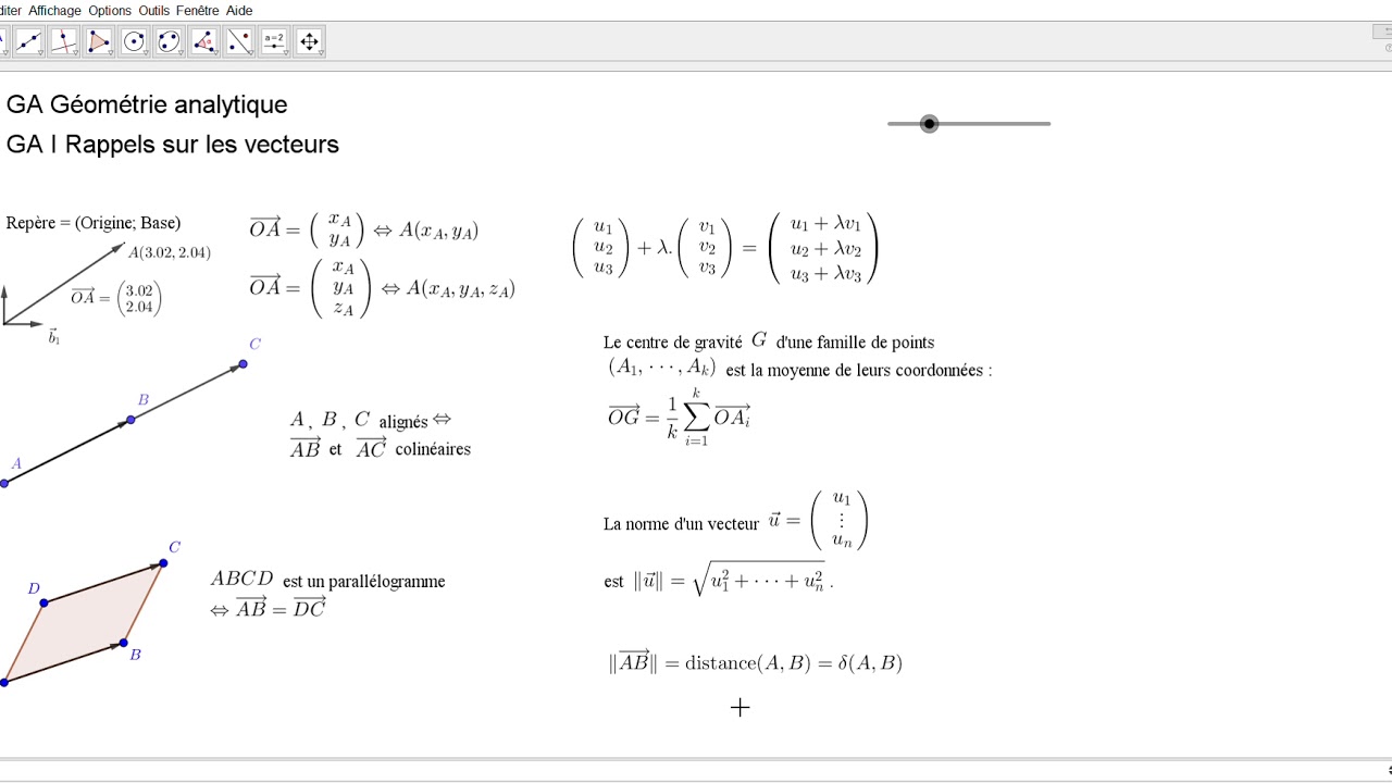 GA I1 Géométrie analytique : Rappels de géométrie vectorielle