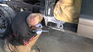 Installing a cab corner rust repair panel using panel bond adhesive