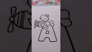Colouring a Hello Kitty and Alphabet Letter A l Cartoon Coloring pages l Fizzi Fingers l #shorts
