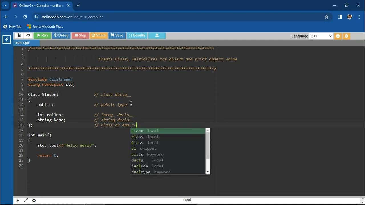 Program to Create a Class and object in C++ Simple Program #class # ...