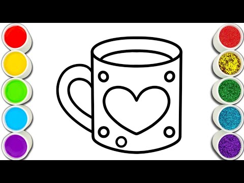 رسم قلب لطيف على الكوب تلوين سهل للأطفال دروس فنية بسيطة