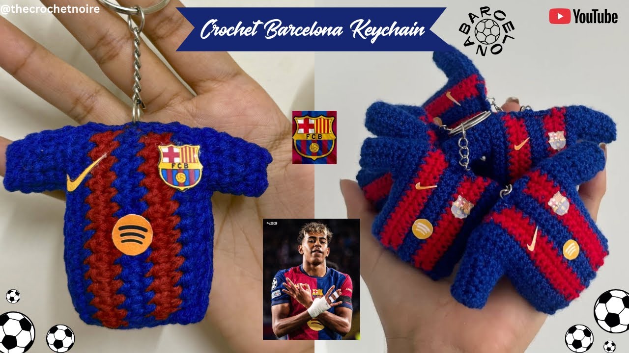 How to Crochet a Barcelona Keychain ⚽ ✨Step by Step Tutorial 🫶🏻