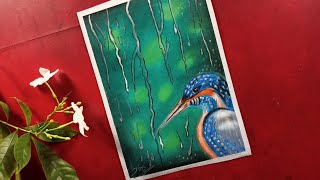 Kingfisher drawing with soft pastel || easy soft pastel drawing || rain drops screenshot 3