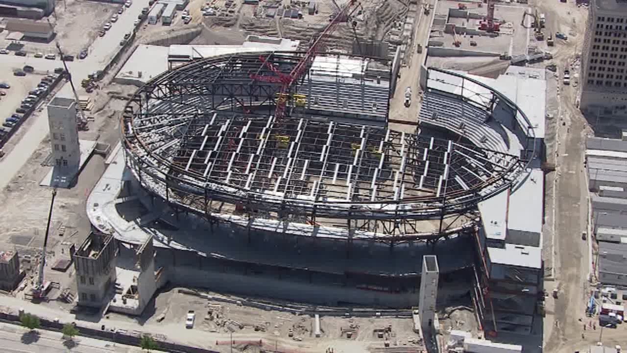 Chopper 7 Flies Over Little Caesars Arena As Construction