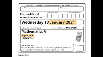 IGCSE Mathematics January 2021 - 4MA1/2HR