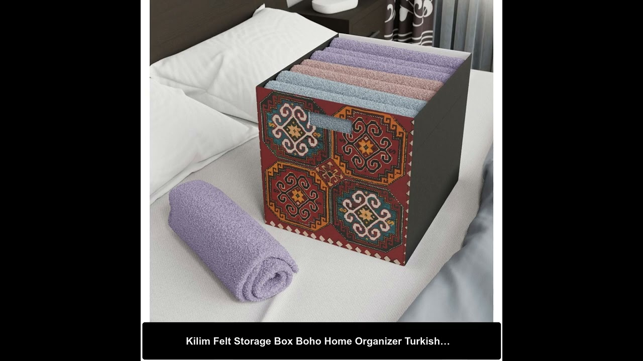 Kilim Felt Storage Box Boho Home Organizer Turkish Design Stylish Storage Solution Perfect Gift f...