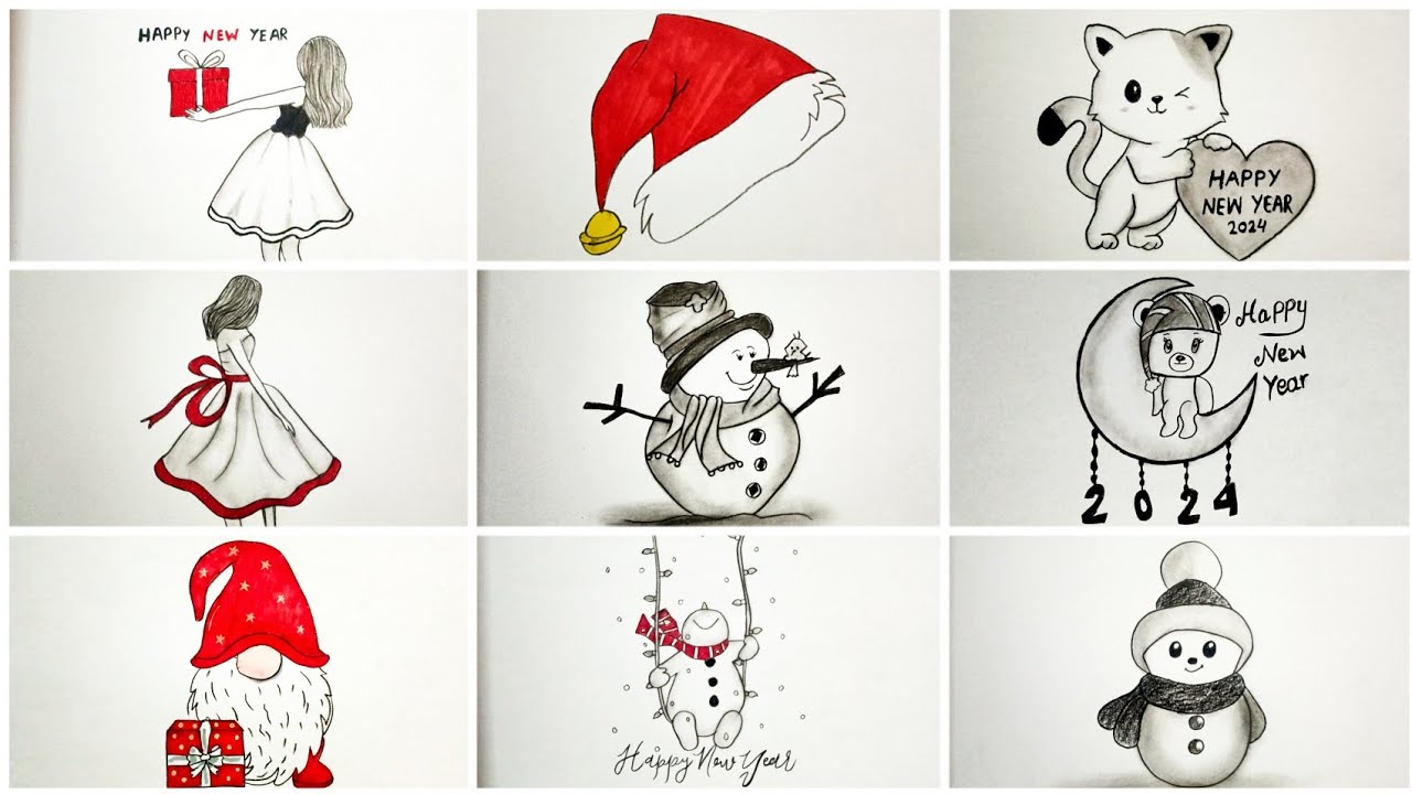 10 easy Happy New Year drawing ideas Pencil sketch tutorial Art