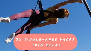 Aerial silks - 3x knee drops into belay
