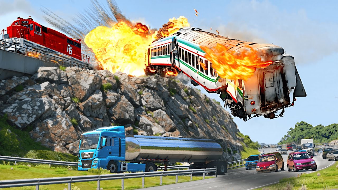 TRAIN TO HELL  Epic Train Chase and Crash   BeamNGDrive