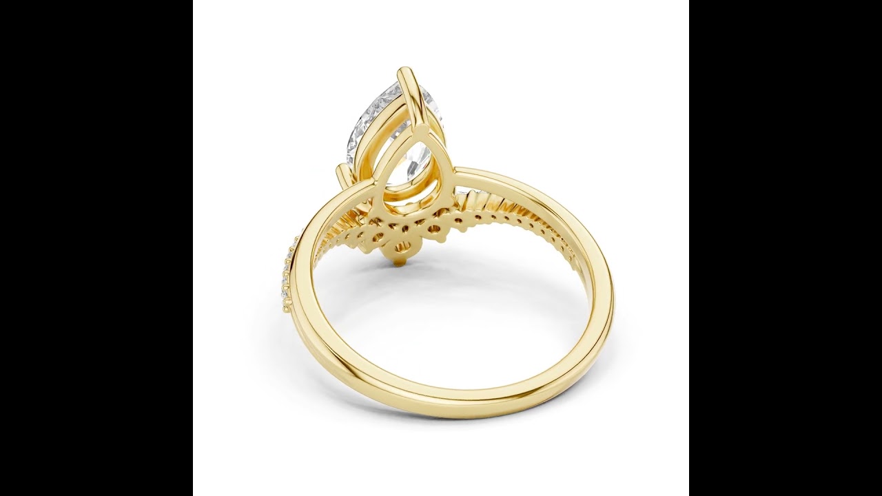 Curved Diamond Band Pear Cut Three Prong Set Ring