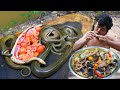 Cooking Venomous Snake Egg Recipe - Cooking Snake Meat Soup in Pan Fry eating so delicious