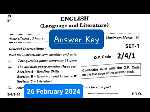 English Set 1 Paper Code 2/4/1 Detailed Answer Key 