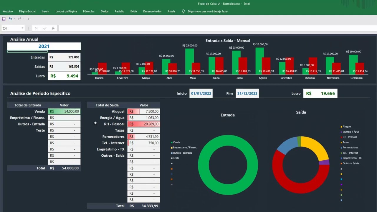 Planilha Excel Fluxo de Caixa com Dashboard para Empresas ou Pessoa Física v Juk Art s