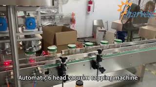 #Automatic 6 head #vacuum capping machine for #honey glass jars, #Lug cap vacuum twist off #capper