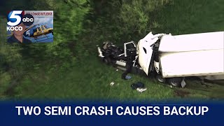 Crash involving 2 semis causes traffic backup, leaves debris along Turner Turnpike near Wellston