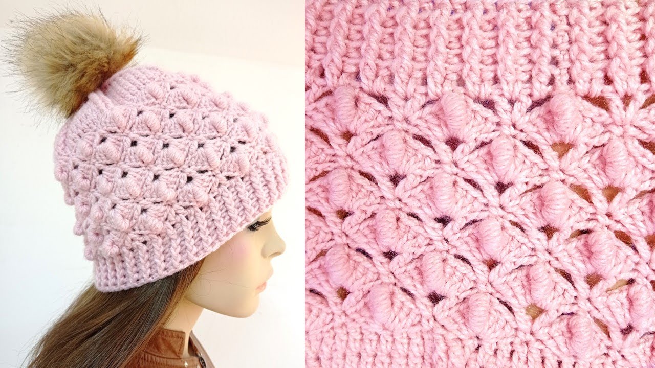 Como tejer el gorro N° 58 a crochet en punto ABANICOS y ROCOCO paso a paso TODAS LAS TALLAS