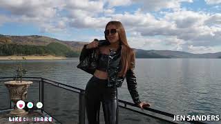 All Shiny Black Outfit Inspo Jacket, Leggings, Crop Top And Royal Blue Tajna Heels