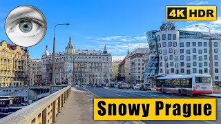 Snowy Prague Walking Tour along The Vltava River 🇨🇿 Czech Republic 4k HDR ASMR
