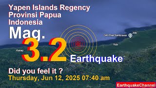 South Pacific Ocean, 26 km North of Pulau Ambai Island, Indonesia Earthquake today now