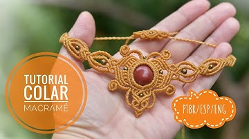 Macramê Tecendo Cor em Nós | TUTORIAL Como fazer COLAR em MACRAMÊ com pedra redonda | 10/23