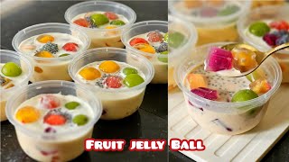 Ide jualan viral!! fruit jelly ball with creamy milk cheese sauce (es jelly buah)