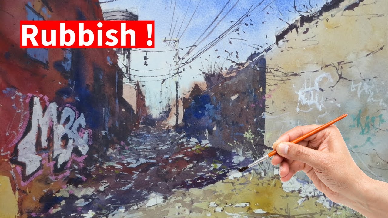 How to paint a trash-filled alley - In watercolor!