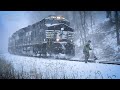 Freight Train Struggles Uphill in the Snow | Merry Christmas