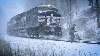 ❄ Freight Train Struggles Uphill in the Snow ❄ | Merry Christmas