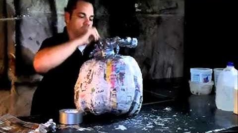 Completing stem / cutting openings -- Part 4 of 8 - Paper Mache Pumpkin Head How-to