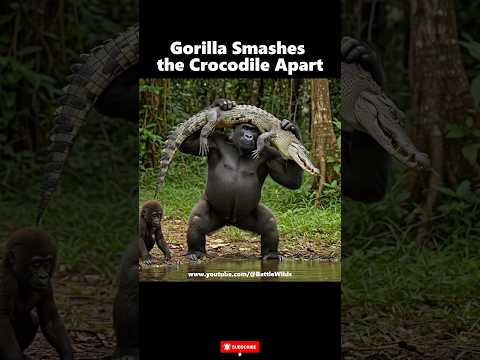 Baby Gorilla Attacked by Crocodile‼️Then Father Strikes Back in the Jungle #gorilla #crocodile