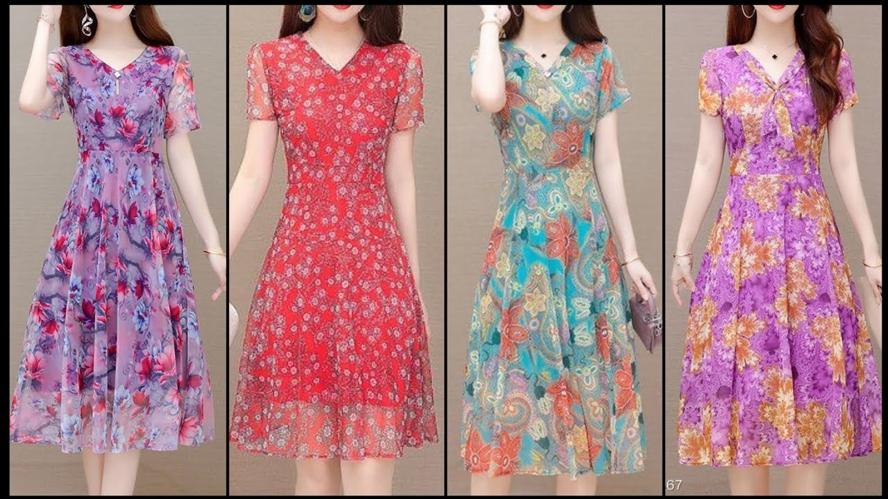 Ultra pretty gorgeous & fascinating printed chiffon floral midi skater ...