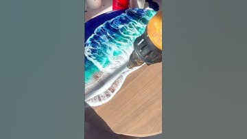 🌊  Ocean waves with resin on a wood table! #resinart #howto #shorts #reels #table
