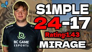 s1mple 24-17 | rating:1.43 | mirage | +VOICE | EU FACEIT | Aug 20, 2026