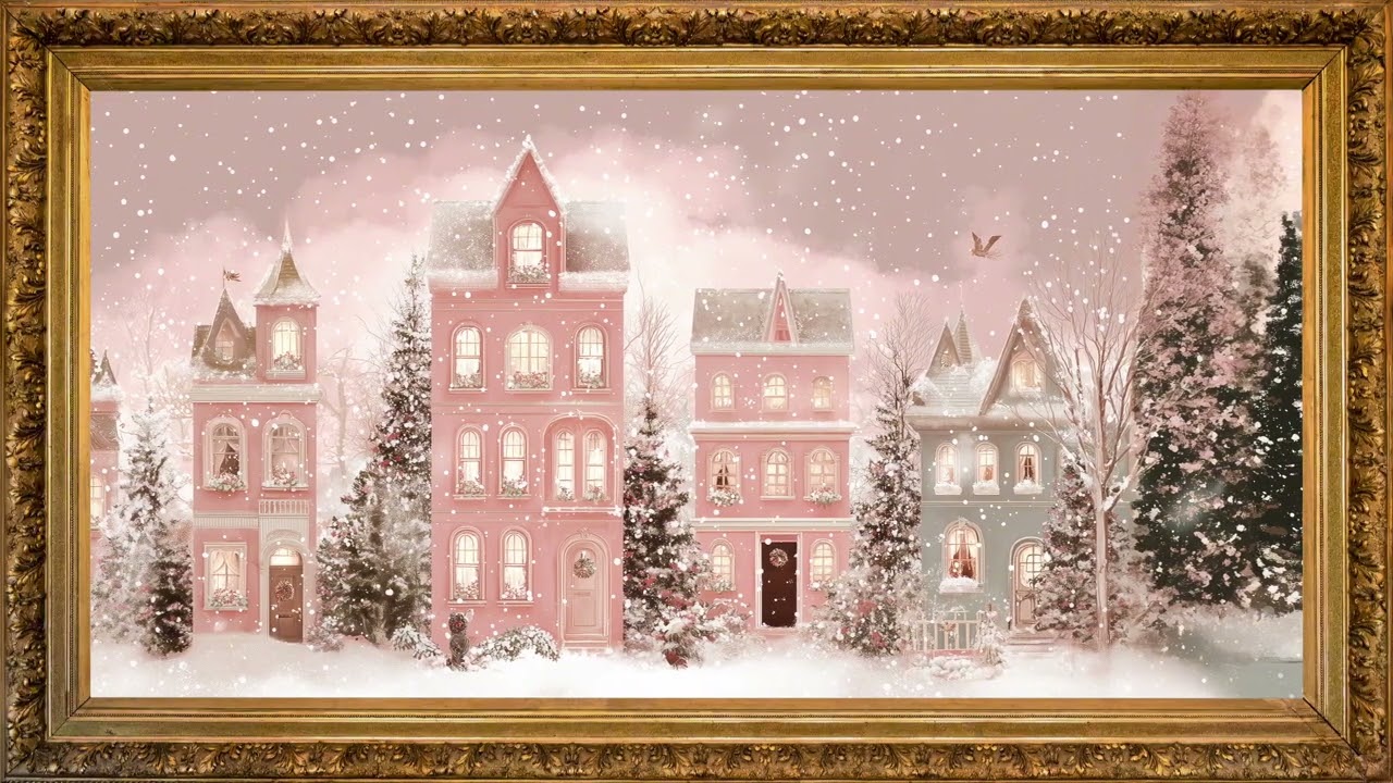 Pastel Winter Homes: cozy winter mood | Relaxing jazz framed tv art | AI music video 4K