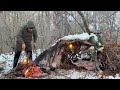 Extreme Winter Bushcraft Survival _No Tent,No Sleeping Bag ,Just Fire and Skill(OF/-11C) ASMR 