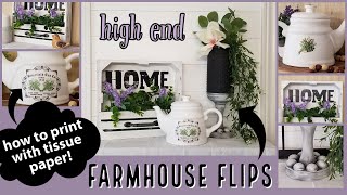 High End Farmhouse Flips~Thrift Store Makeovers~How to Print on Tissue Paper~Thrift Flip Collab