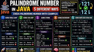 #7 Palindrome Number in Java (6 Different Ways) | While, For, String, Recursion,String Method