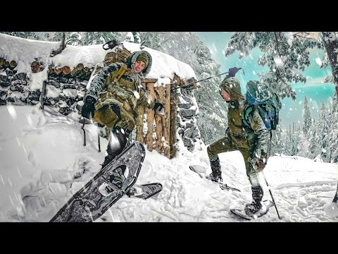 To the STONE House DEEP Winter: Bushcraft Overnight, Snow Storm and Survival HIGH in the mountains