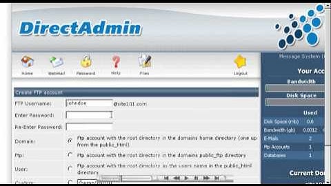 Creating an ftp account in DirectAdmin