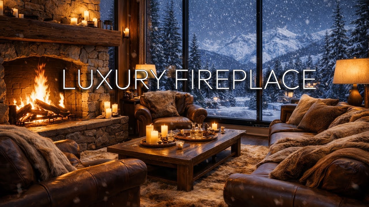 Cozy Winter Chalet ❄️ Roaring Fireplace & Relaxing Jazz Piano | Luxury Ambience