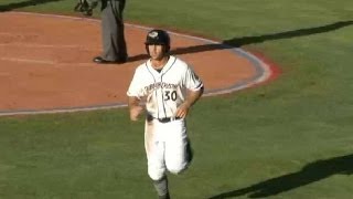 Akron's Rodriguez hits an RBI single
