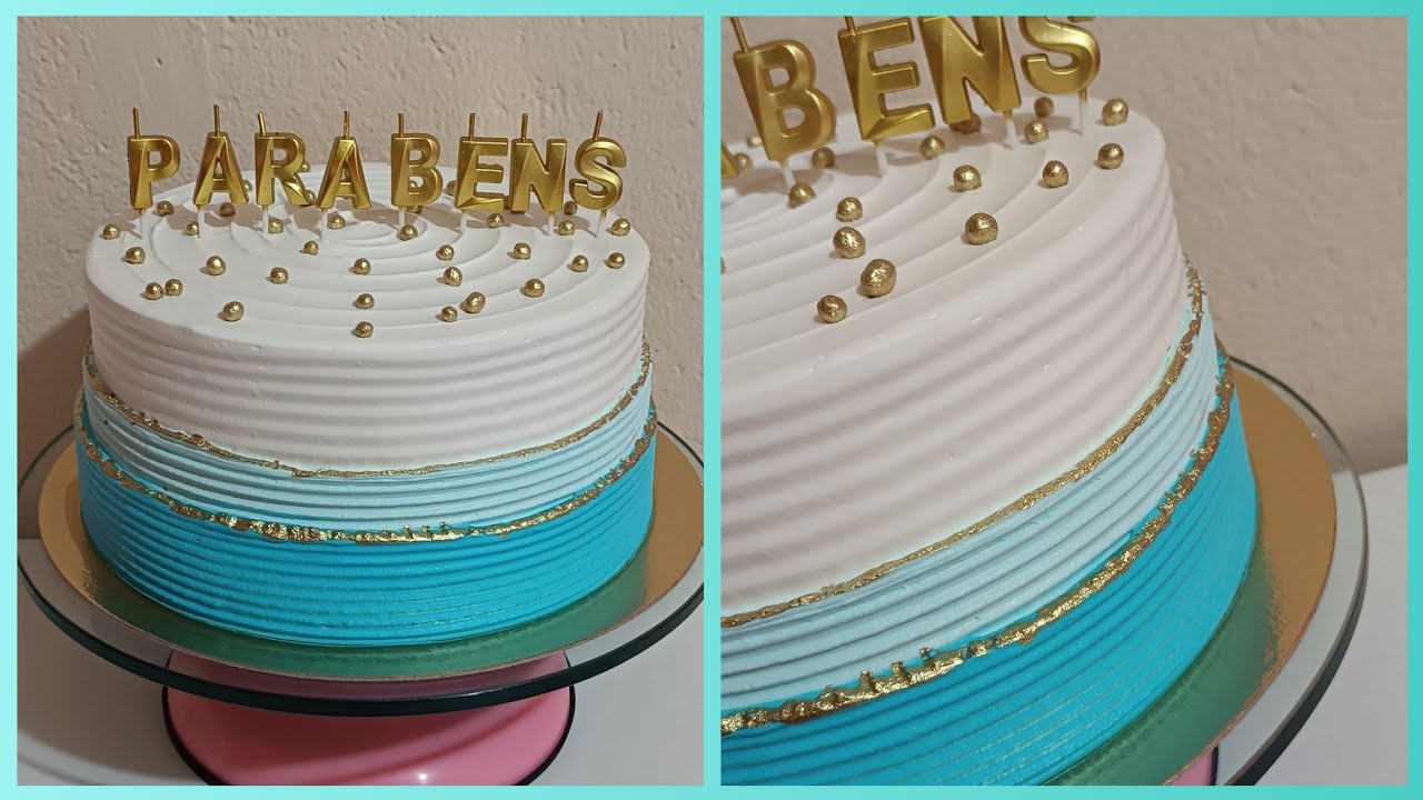 Bolo masculino | chantilly | degradê azul | redondo | 2 kg | ninho com morango | dourado | decoração