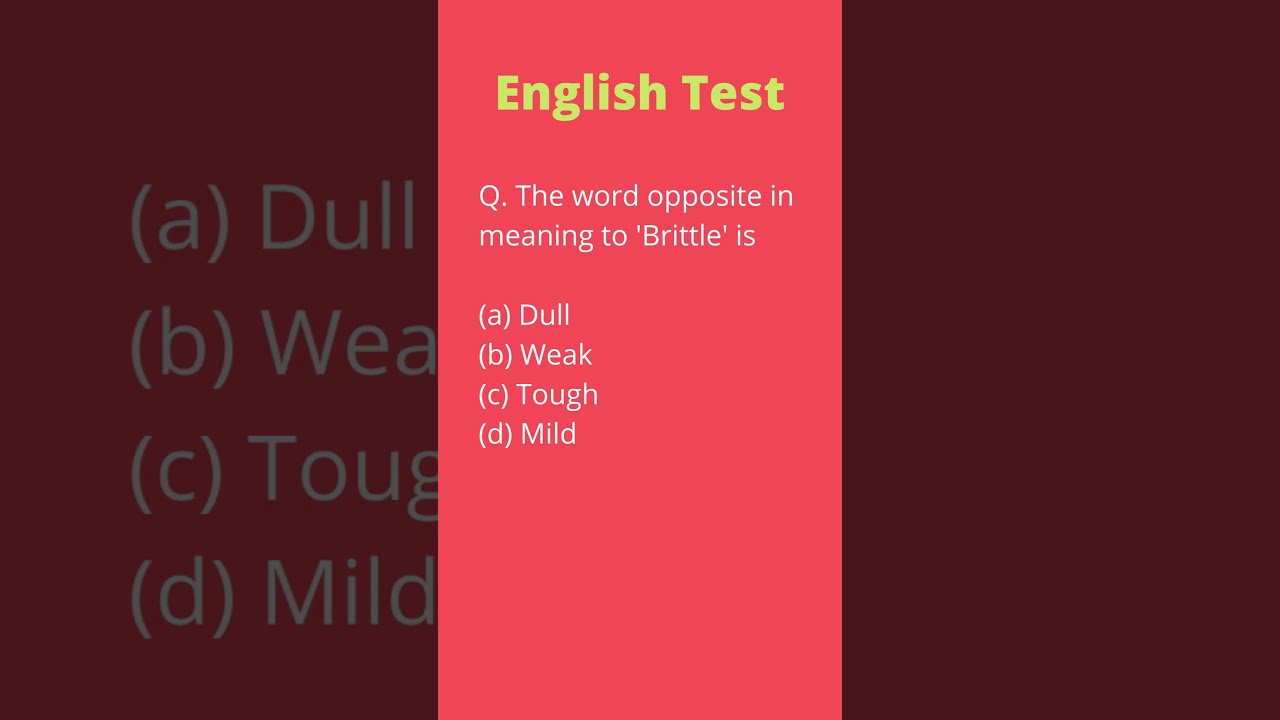 Opposite In Meaning To Brittle Is English Aptitude Question Test shorts english test 