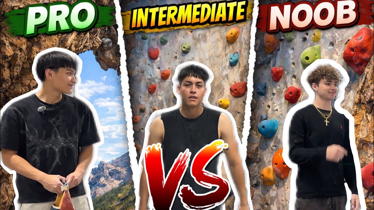 NOOB VS INTERMEDIATE VS PRO AT ROCK CLIMBING GYM!!! (PART 1)