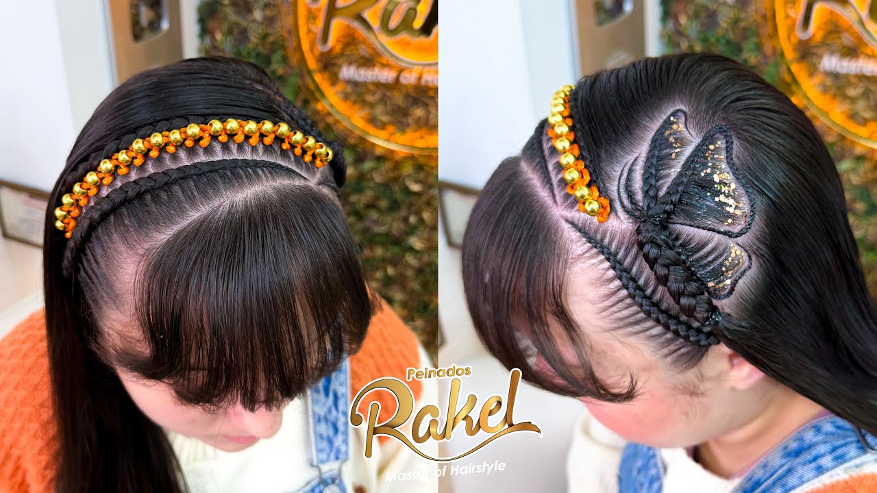 Diseño Para Niñas / Peinado Estilo Diadema Con Encintado y Mariposa Con Trenzas